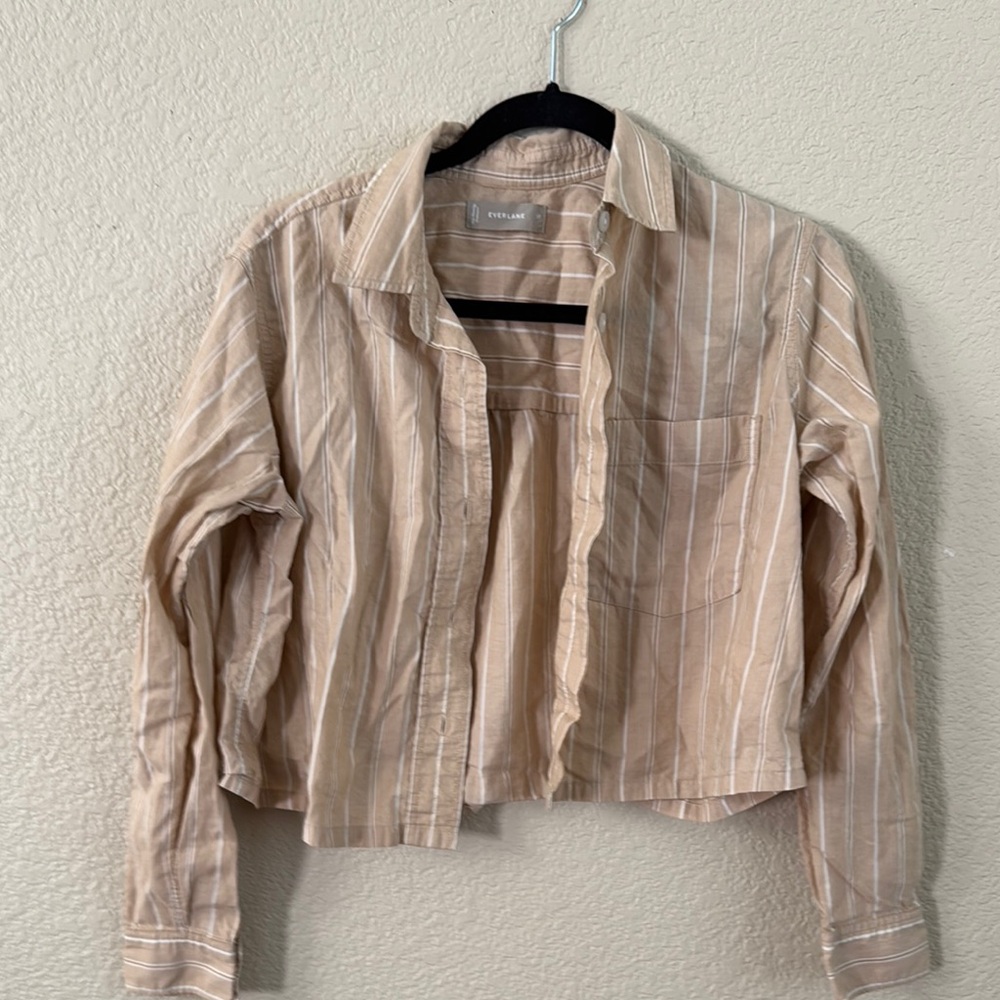 Everlane Women's Tan Striped Button Down Shirt